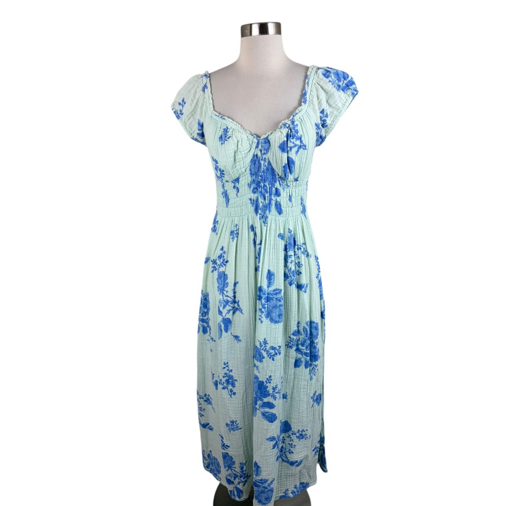 Free People Forget Me Not Midi Dress Size S Lemon Combo Cottagecore Milkmaid